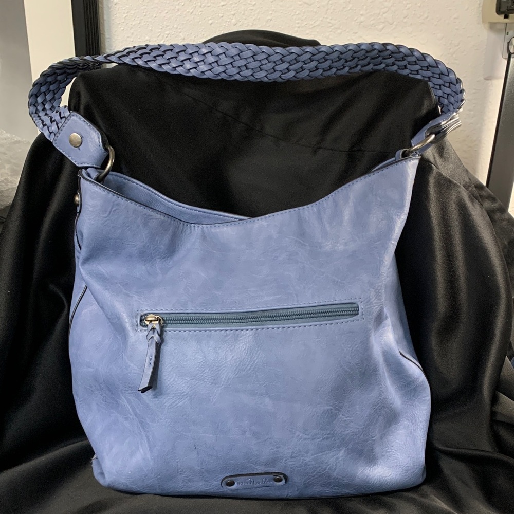 Simply Noelle Hobo Bag  Light Blue Faux Leather shoulder With Braided Strap